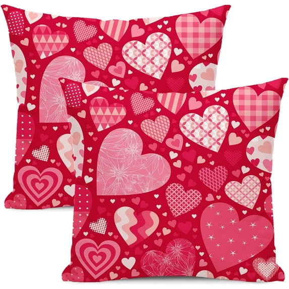 Valentines Pillow Covers 20x20 Inch Set of 2,Red Love Heart Throw Pillows Case,Valentine''s Day Mother''s Day Anniversary Decorative Square Cushion Covers Farmhouse Couch Decor for Home Sofa Bed