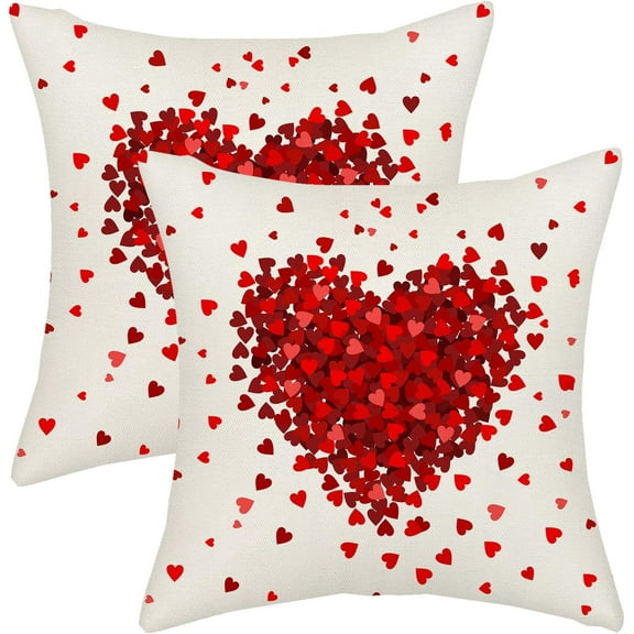 Valentines Pillow Covers 20x20 Red Love Heart Decor Throw Pillows Case for Couch Valentine''s Day Anniversary Indoor Outdoor Decorative Cushion Cases for Sofa Bed Decorations Set of 2
