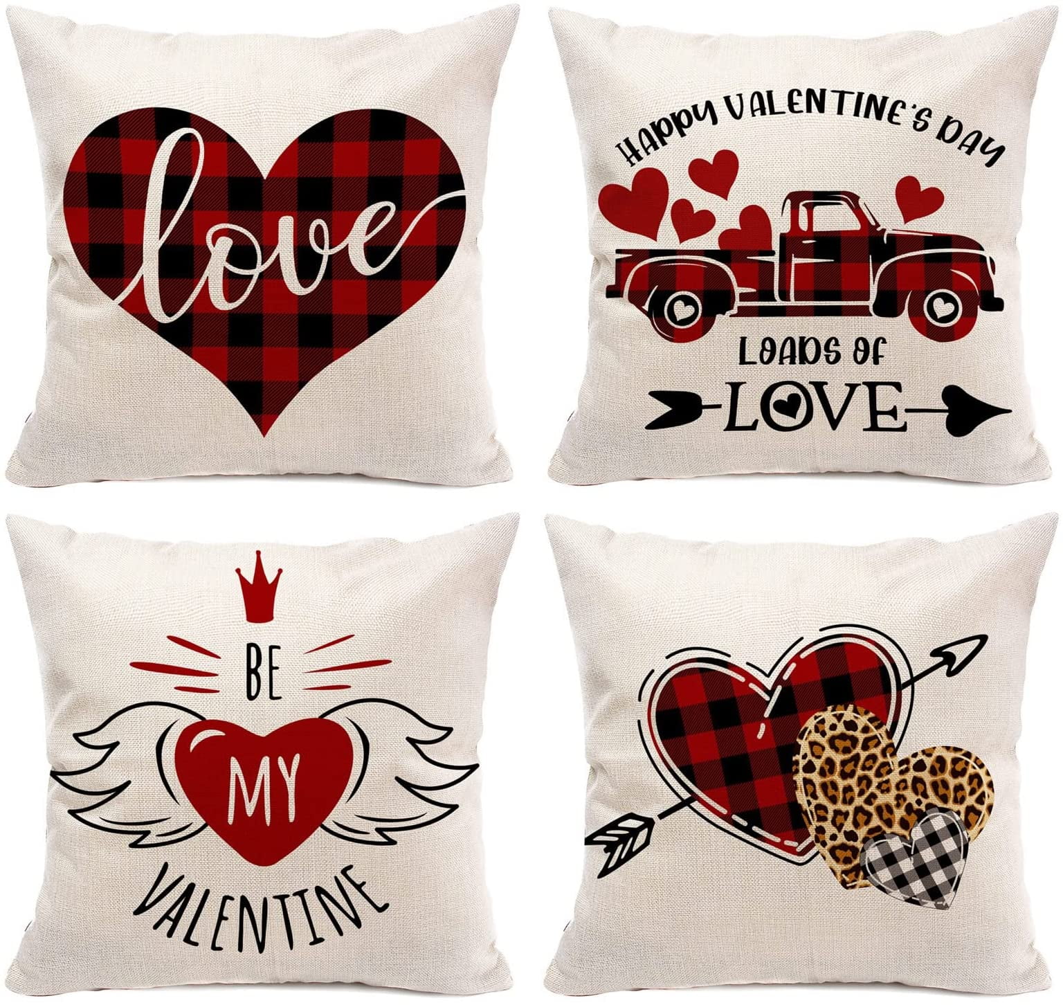 Valentines Pillow Covers Clearance, Happiwiz 4 pcs 18x18 inch Red Heart ...