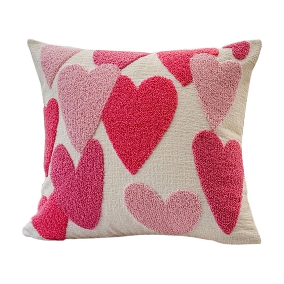 Valentines Pillow Covers with Love Heart Embroidered 18" x 18" Pink Plush Jacquard Throw Pillows Case for Couch Bedroom Decor