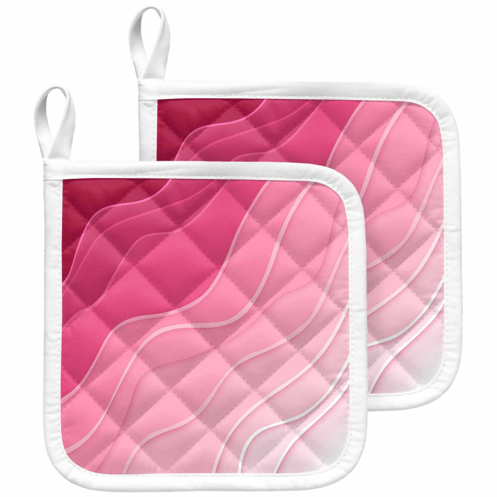 Valentines Pink Ombre Pot Holders for Kitchen Heatproof Potholder, 2 Pack Modern Geometric Abstract Aesthetic Cream Hot Pads Multipurpose Oven Pads Cloth Potholders Trivet for Cooking and Baking