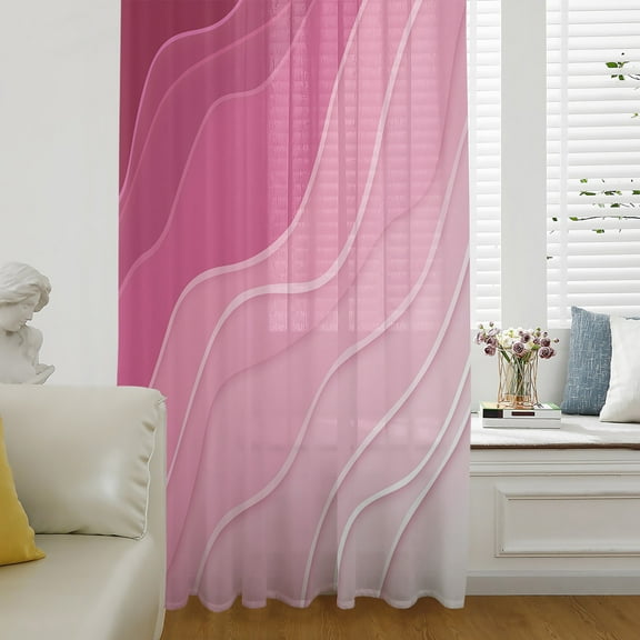 Valentines Pink Ombre Semi Sheer Curtains Drapes for Living Room,Bedroom,French Doors Window 45 Inches Long,Modern Geometric Abstract Aesthetic Cream Rod Pocket Chiffon Curtain Drapery Voile Panel