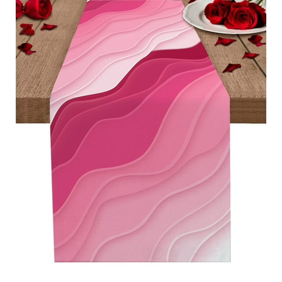 Valentines Pink Ombre Table Runner Modern Geometric Abstract Aesthetic Cream Tablerunners 13 x 108 Inch, Table Decorations Tabletop Scarf for Summer Gathering Holiday Farmhouse Kitchen Dining Decor