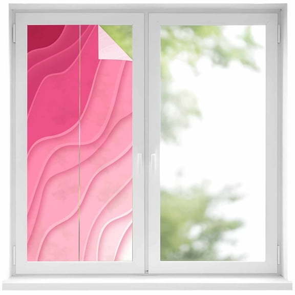 Valentines Pink Ombre Window Privacy Film, Modern Geometric Abstract Aesthetic Cream Static Cling UV Sun Blocking Heat Control Window Tint, Non-Adhesive One Way Windows Privacy Cover 19.6''x39.3''