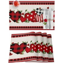 Valentines Placemats Love Heart Red Roses Leaves Valentines Day Place Mats for Dining Room Plaid Stripes Dots Washable Table Mats for Kitchen Dining Decorations Set of 6