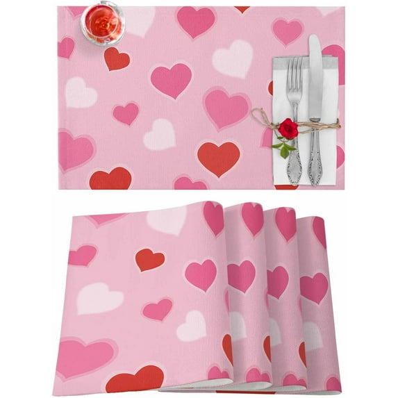 Valentines Placemats Love Heart Valentines Day Place Mats for Dining Room Pink Red Romantice Love Washable Table Mats for Kitchen Dining Decorations Set of 4