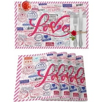 Valentines Placemats Love Heart Valentines Day Place Mats for Dining Room Vintage Postmark Abstract Stamp Washable Table Mats for Kitchen Dining Decorations Set of 4