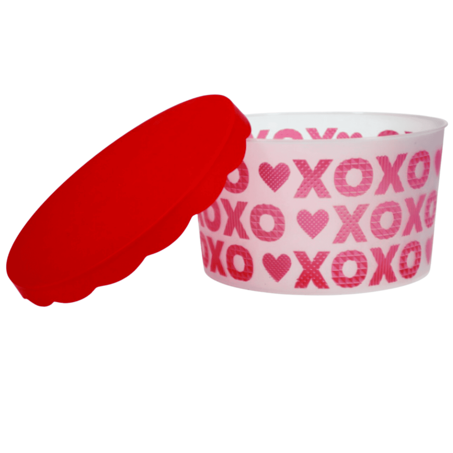 Valentines Plastic Cookie Container with Scallop Lids Round Food Tubs for Cookies Candies Gift Canister Goody Treat Party Favor Boxes Home Kitchen Valentines Day Holiday Decoration 1 Count