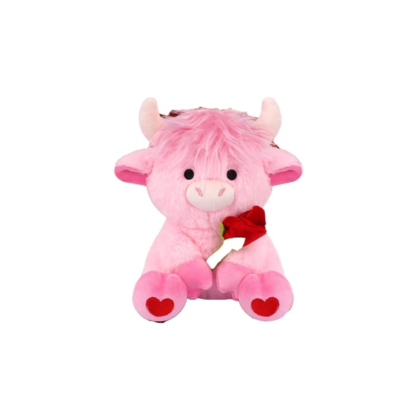 Valentines Plush Toy- 8.6inch Pink Highland Cow Stuffed Animal, Cute Stuffed Toys Kawaii Plush with Rose, Soft Valentine Decorations Gifts for Her & Boyfriend Lover (Pink)