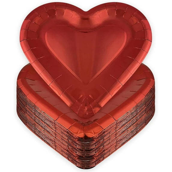 Valentines Red Heart Shaped Paper Plates Disposable Plates Dinnerware Decorative Dessert Dinner Plate for Valentine's Day Anniversary Birthday Wedding Party Decorations Serve 20