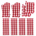 thumbnail image 1 of Valentines Red Plaid Oven Mitts and Pot Holders  Kitchen Towels 8 Piece Set Cotton, 1 of 7