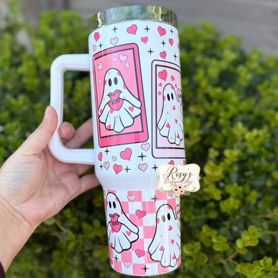 Valentines-Retro Valentines Ghost 40oz Tumbler: Love Spooky Design