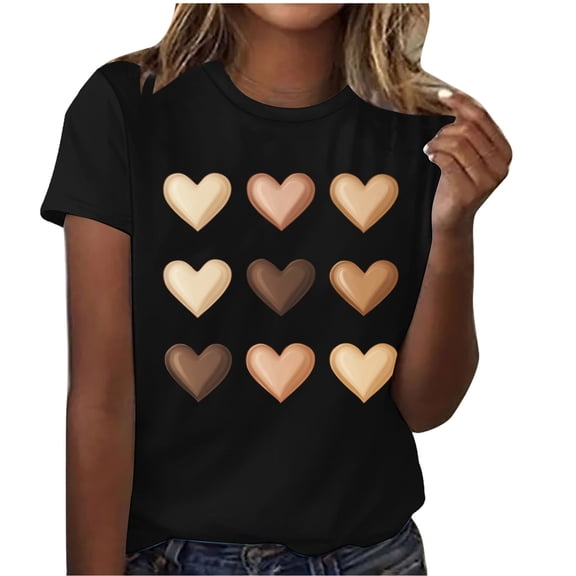 Valentines Romance Picks Ladies' Glamorous Adoration Printed Round Neck Short Sleeve Shirt Chic Casual Fashion Outfits Enchanting Love Tees Sweet Vibes Clothing