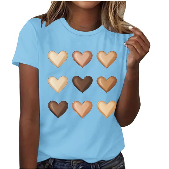 Valentines Romance Picks Ladies' Glamorous Adoration Printed Round Neck Short Sleeve Shirt Chic Casual Fashion Outfits Enchanting Love Tees Sweet Vibes Clothing