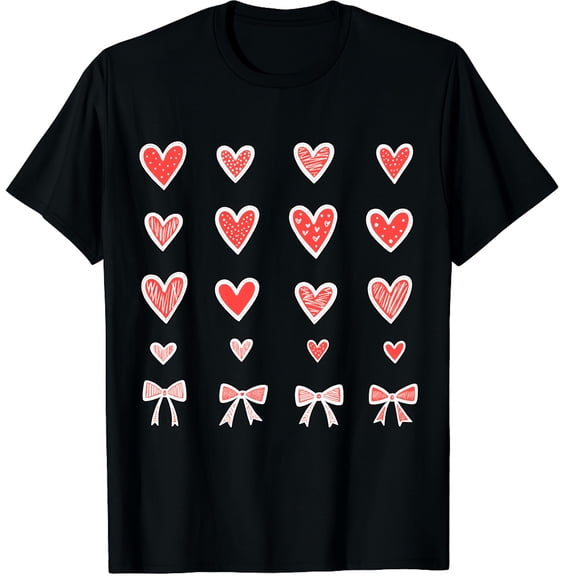 Valentines Romantic Love Heart Bow Valentine Day Lover Graphic Black T-Shirt for Men and Women