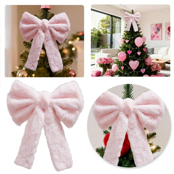 Valentines Romantic Pink Plush Bow -15 Inch Large Fluffy Soft Tree Topper & Winter Home Decor for Mantel, Fireplace, Wall, Window & Front Door