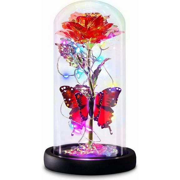 Valentines Rose Gifts for Her Birthday Flower Gift for Women, Galaxy Purple Butterfly Rose in Glass Dome, Light Up Forever Rose Birthday Gifts for Mom Anniversary Valentine's Day Eternal Rose Gift
