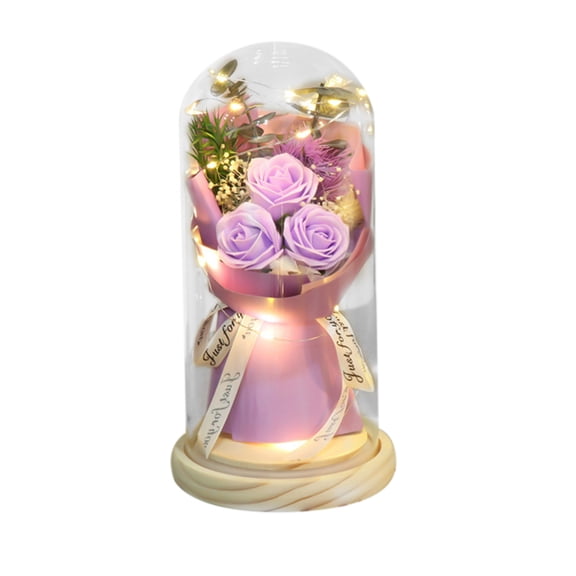 Valentines Rose Gifts, Eternal Flower with Glass Cover with Light, Forever Rose Birthday Gifts for Mom Anniversary Eternal Rose Gift 