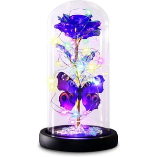 Collections Etc LED Lighted Purple Rose and Butterfly Garland
