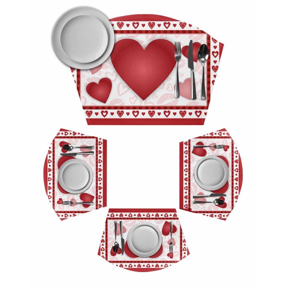 Valentines Round Placemats Set of 2, Romantic Red Lips Love Heart Placemats for Round Dining Table Shape Wedge Placemats for Outdoor Indoor Wipeable Clean Table Place Mats