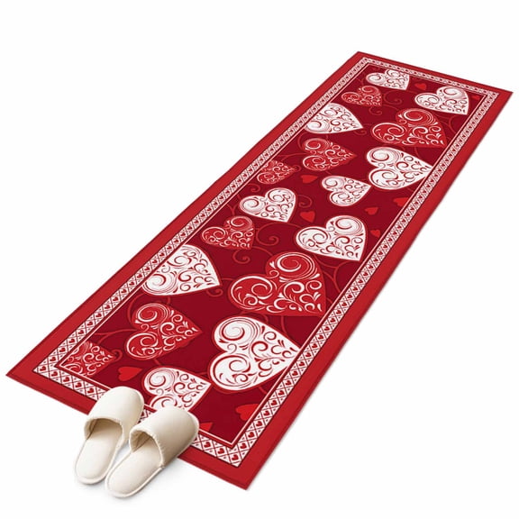 Valentines Runner Rug 2x6 FT, Non Slip Hallway Carpet, Red Love Heart Romantic Washable Soft Floor Carpet Non-Shedding Throw Runner Carpet Long Rug for Entryway Kitchen Bedside Sliding Door
