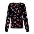 thumbnail image 1 of Valentines Scrub Jackets for Women Plus Size Hoilday Long Sleeve Cute Love Hearts Graphic Scrubs Loose Button Snap Front Scrub Tops Nursing Uniform Medical Nurse Workwear with Pockets Black S, 1 of 4