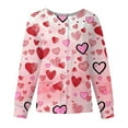 thumbnail image 1 of Valentines Scrub Jackets Women Plus Size Loose Long Sleeve Cute Love Heart Printed Scrubs Casual Button Snap Front Scrub Tops Nursing Uniform Medical Nurse Workwear with Pockets Light pink 2XL, 1 of 5