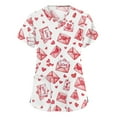 thumbnail image 1 of Valentines Scrubs Top for Women Hoilday V Neck Cute Love Hearts Graphic Scrub Shirts Casual Short Sleeve Scrubs Medical Nurse Workwear Nursing Uniform with Pockets White S, 1 of 5