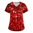 thumbnail image 1 of Valentines Scrubs Top for Women Loose V Neck Cute Love Heart Printed Scrubs Hoilday Short Sleeve Scrub Shirts Nursing Uniform Medical Nurse Workwear with Pockets Red 2XL, 1 of 3