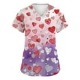 thumbnail image 1 of Valentines Scrubs Top for Women Plus Size Casual V Neck Cute Love Hearts Graphic Scrub Shirts Loose Short Sleeve Scrubs Medical Nurse Uniform Nursing Workwear with Pockets Purple Pink S, 1 of 5