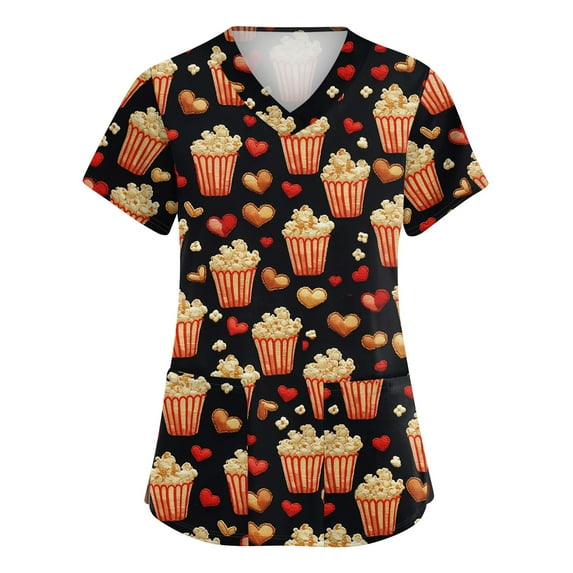 Valentines Scrubs Top for Women Plus Size Loose Short Sleeve Cute Love Hearts Graphic Scrubs Hoilday V Neck Scrub Shirts Medical Nurse Workwear Nursing Uniform with Pockets Orange 4XL