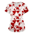 thumbnail image 1 of Valentines Scrubs Tops Women Casual Short Sleeve Cute Love Heart Printed Scrub Shirts Hoilday V Neck Scrubs Medical Nurse Uniform Nursing Workwear with Pockets Red L, 1 of 3