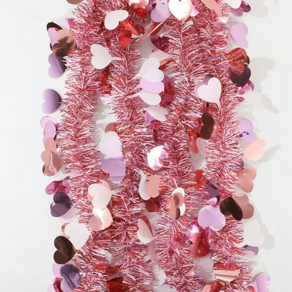 Valentines Shiny Heart Tinsel Garland 32.8 Feet Each Metallic Tinsel Garland for Christmas Tree Ornaments Wreath Wedding Party Hanging Decoration