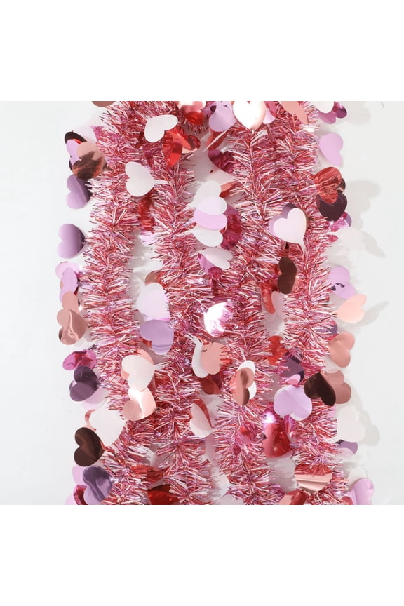 Valentines Shiny Heart Tinsel Garland 32.8 Feet Each Metallic Tinsel Garland for Christmas Tree Ornaments Wreath Wedding Party Hanging Decoration