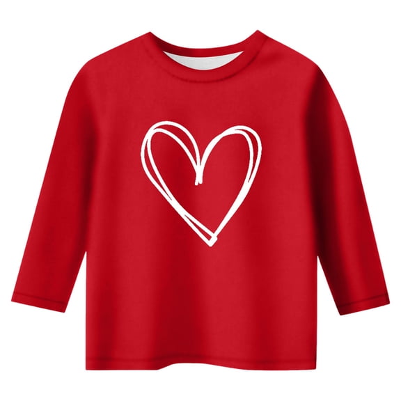 Valentines Shirt Boy Three Quarter Sleeve Graphic Tees Crew Neck Casual Pullover Tshirt for Girls 5-6 Years