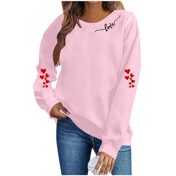 Valentines Shirt Women Heart/Love T-Shirts Crew Neck Long Sleeve Tops Cute Graphic Sweatshirts Valentine Shirt for Women