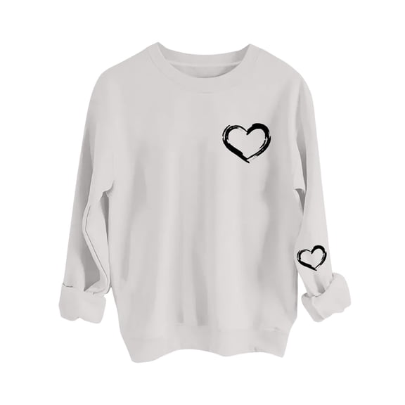 Valentines Shirt for Women Casual Heart Print Graphic Long Sleeve Oversized Blouse Tops Plus Size Crewneck Sweatshirt