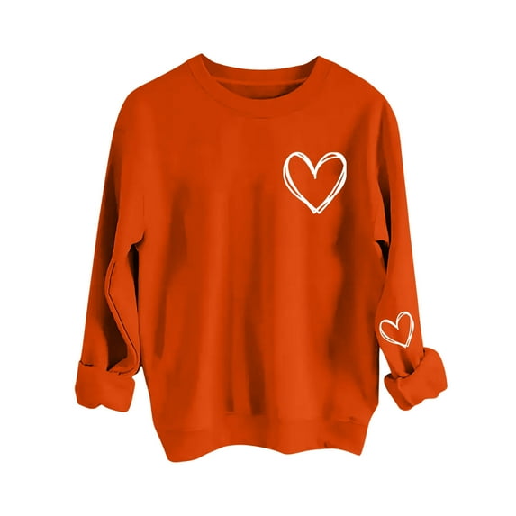 Valentines Shirt for Women Casual Heart Print Graphic Long Sleeve Oversized Blouse Tops Plus Size Crewneck Sweatshirt