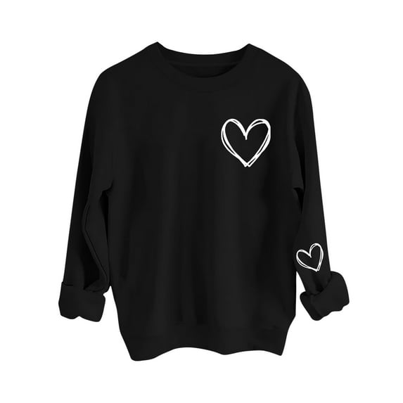 Valentines Shirt for Women Casual Heart Print Graphic Long Sleeve Oversized Blouse Tops Plus Size Crewneck Sweatshirt