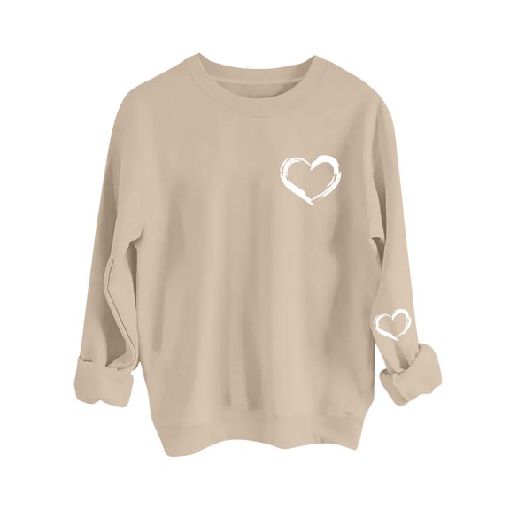 Valentines Shirt for Women Casual Heart Print Graphic Long Sleeve Oversized Blouse Tops Plus Size Crewneck Sweatshirt