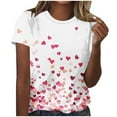 thumbnail image 1 of Valentines Shirt for Women Short Sleeve Crewneck Heart Graphic Print Pullover Top Pink-1 M, 1 of 5
