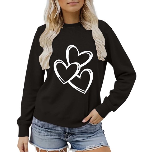 Valentines Shirt for Women Valentine Love Heart Printed Graphic O Neck Long Sleeve Sweatshirts Oversized Funny Casual Loose Fit Tops Outfit Clothes