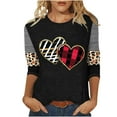 thumbnail image 1 of Valentines Shirt for Womens Plus Size 3/4 Sleeve Tops Cute Plaid Leopard Heart Print Crewneck Tees, 1 of 4