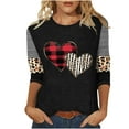 thumbnail image 1 of Valentines Shirt for Womens Plus Size 3/4 Sleeve Tops Cute Plaid Leopard Heart Print Crewneck Tees, 1 of 4