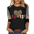 thumbnail image 1 of Valentines Shirt for Womens Plus Size 3/4 Sleeve Tops Cute Plaid Leopard Heart Print Crewneck Tees, 1 of 4