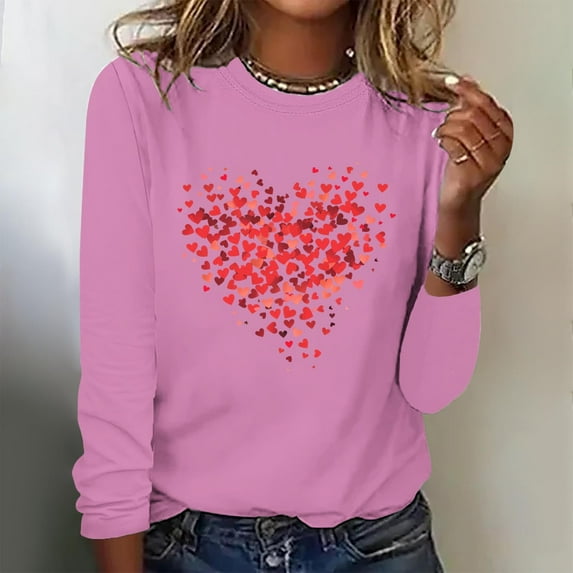 Valentines Shirts for Women, Ladies Tops and Blouses Long Sleeve, Fashion Women's Valentine's Day Printed Blouse Loose Comfortable Crew-Neck Long Sleeve Shirt Tops