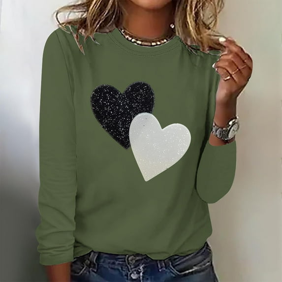 Valentines Shirts for Women, Ladies Tops and Blouses Long Sleeve, Fashion Women's Valentine's Day Printed Blouse Loose Comfortable Crew-Neck Long Sleeve Shirt Tops