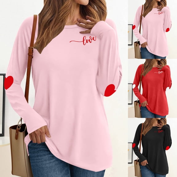 Valentines Shirts Women Long Sleeve Loose Pullovre Long Tops Crew Neck Couple Date Gifts Love Festive Casual Valentines T Shirt