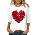 thumbnail image 1 of Valentines Shirts Women Love Heart Printed Crewneck 3/4 Sleeve Tops Plus Size S-3X Loose Fit Casual Holiday Tees (3XL, White), 1 of 6