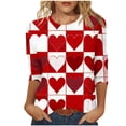 thumbnail image 1 of Valentines Shirts Women Love Heart Printed Crewneck 3/4 Sleeve Tops Plus Size S-3X Loose Fit Casual Holiday Tees (XL, Red 03), 1 of 6